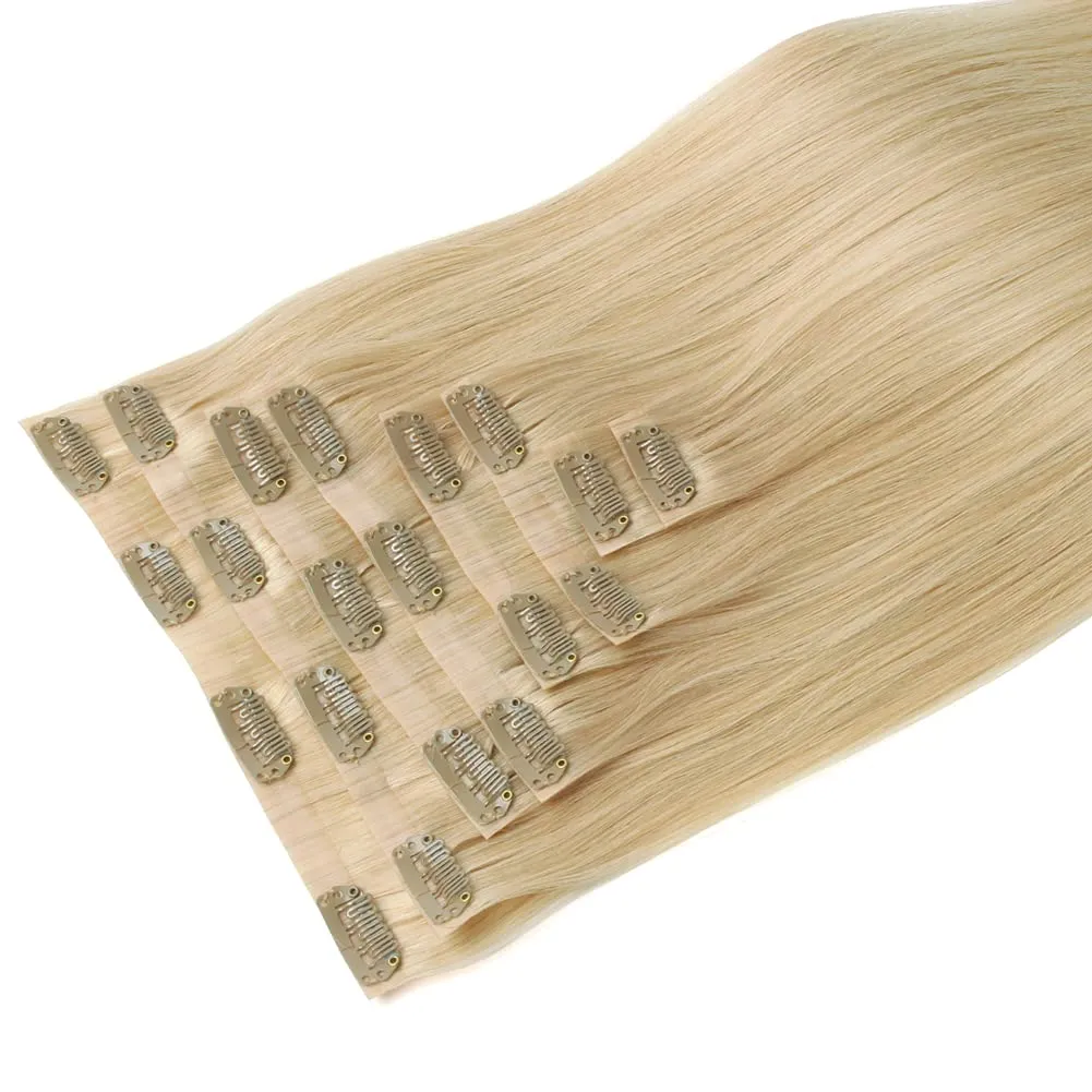 Sixstarhair Clip In Hair Extensions Human Hair Blonde Extensions Honey Blonde Hair Extensions 120g Remy Hair Extensions Sew In with Clips 8 Pieces Pack