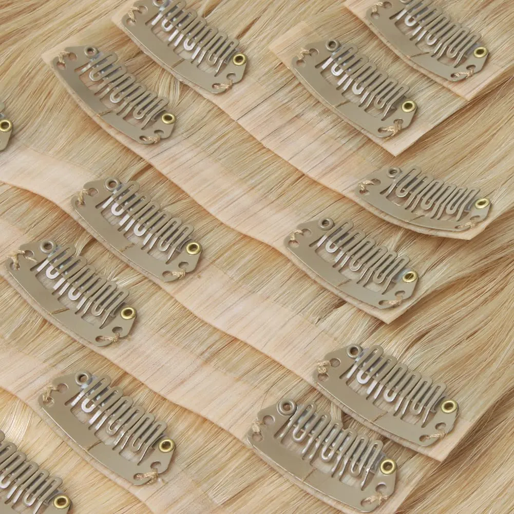 Sixstarhair Clip In Hair Extensions Human Hair Blonde Extensions Honey Blonde Hair Extensions 120g Remy Hair Extensions Sew In with Clips 8 Pieces Pack