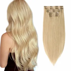 Sixstarhair Clip In Hair Extensions Human Hair Blonde Extensions Honey Blonde Hair Extensions 120g Remy Hair Extensions Sew In with Clips 8 Pieces Pack