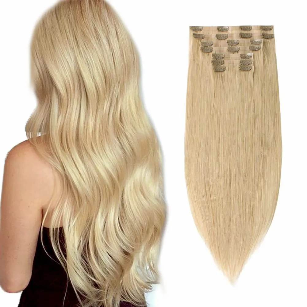 Sixstarhair Clip In Hair Extensions Human Hair Blonde Extensions Honey Blonde Hair Extensions 120g Remy Hair Extensions Sew In with Clips 8 Pieces Pack