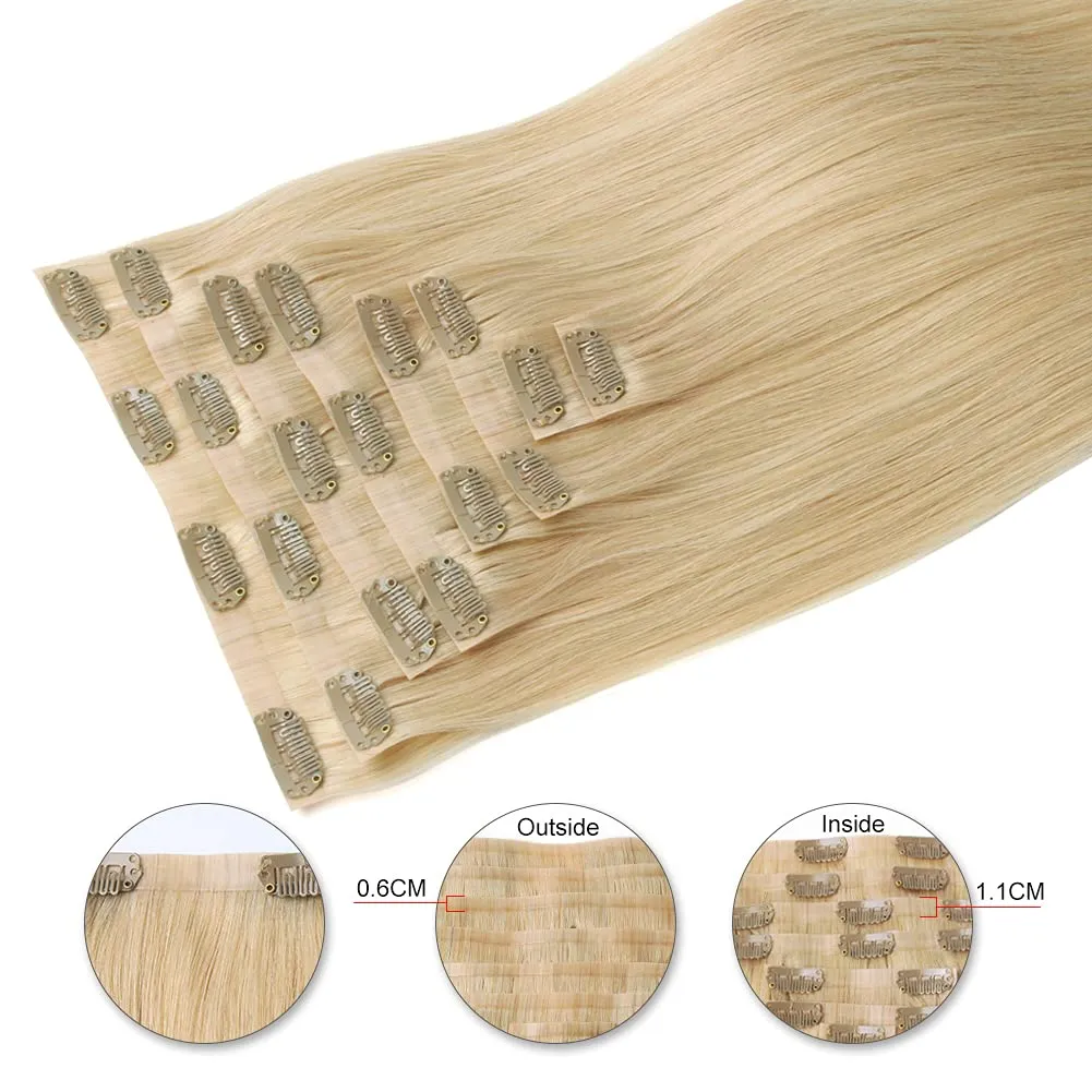 Sixstarhair Clip In Hair Extensions Human Hair Blonde Extensions Honey Blonde Hair Extensions 120g Remy Hair Extensions Sew In with Clips 8 Pieces Pack