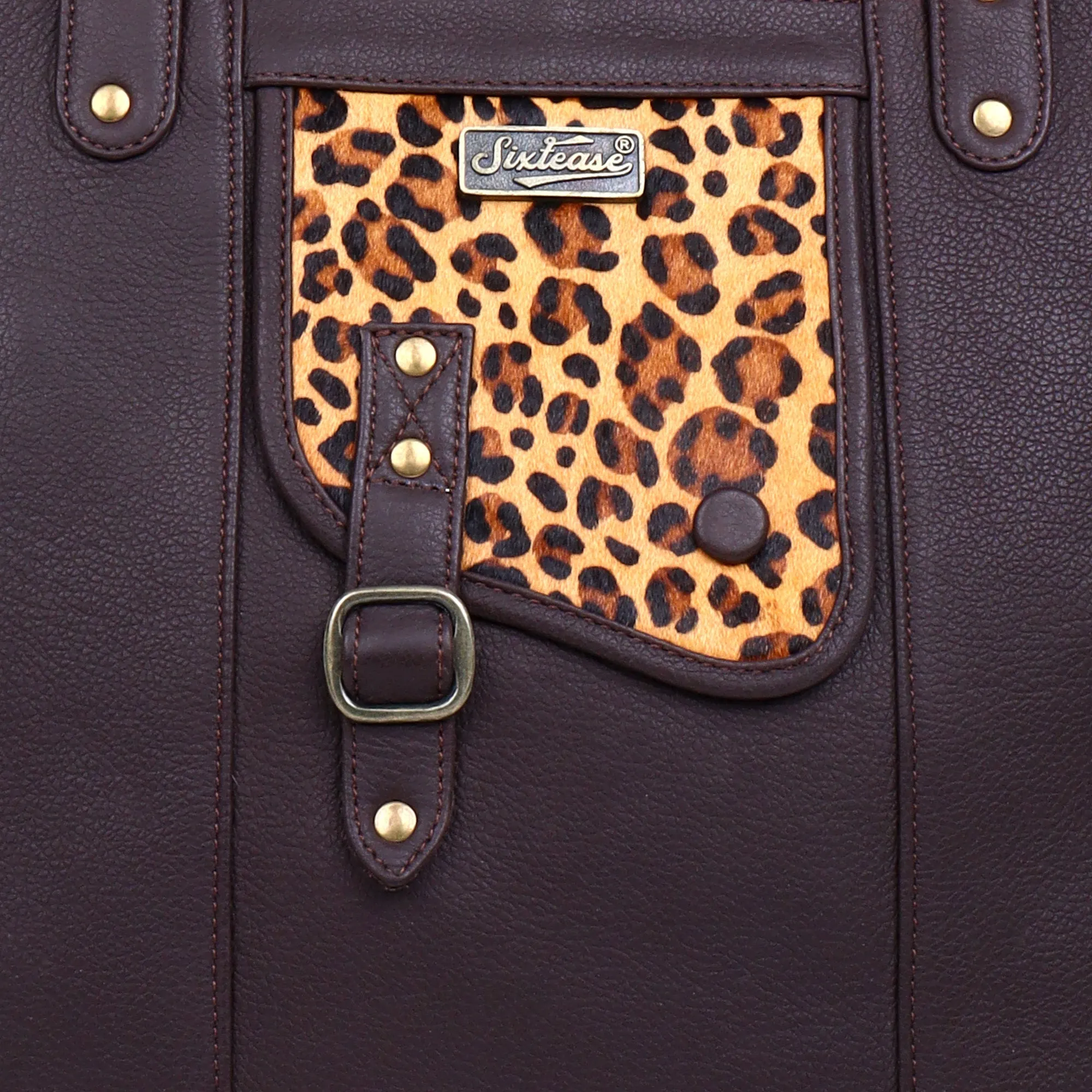 Sixtease's The Exotic Roamer Tote Bag: Luxurious Leather, Adventurous Hair Detail - Wander in Style with Every Step! (SB-7019)