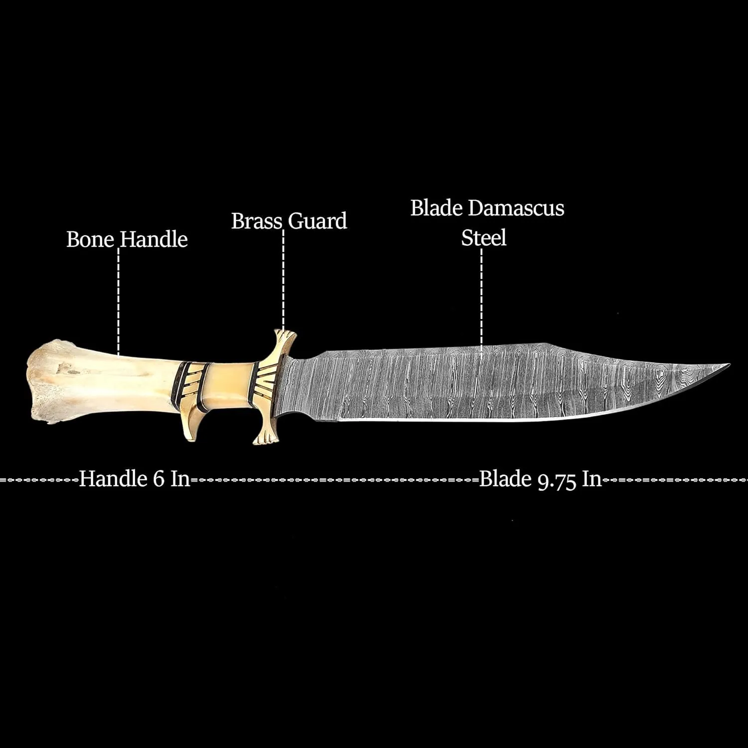 Skokie Knives Handmade Damascus Steel Hunting Knife – Full Tang Fixed Blade with Premium Handle & Leather Sheath – Available in White, Orange, Green & Blue (White)