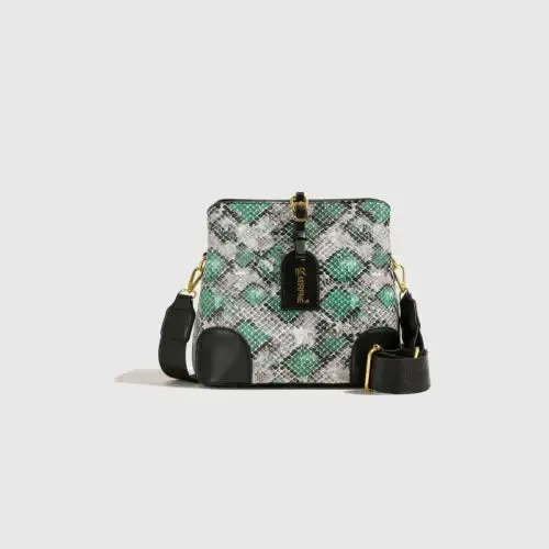 Sleek Leather Snakeskin Print Crossbody Bucket Bag