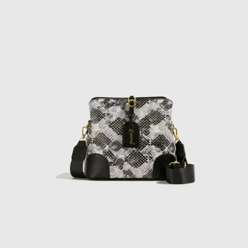 Sleek Leather Snakeskin Print Crossbody Bucket Bag