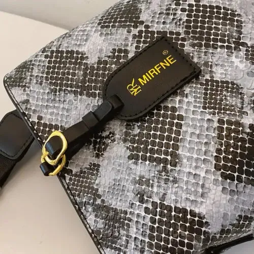 Sleek Leather Snakeskin Print Crossbody Bucket Bag