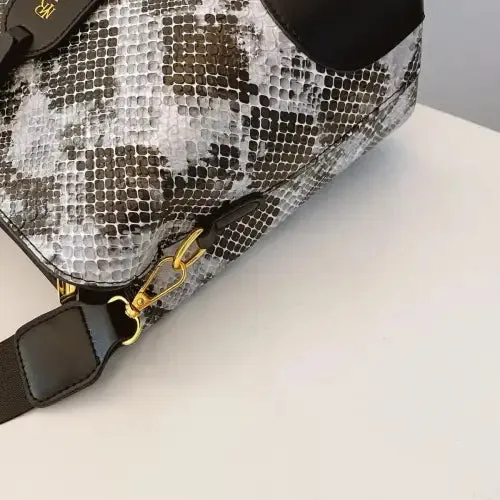 Sleek Leather Snakeskin Print Crossbody Bucket Bag