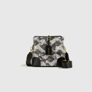 Sleek Leather Snakeskin Print Crossbody Bucket Bag