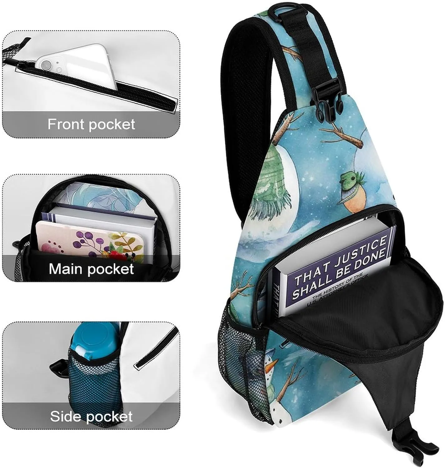 Sling Bag for Women Men Chest Bag Blue Cartoon Daypack Fanny Pack Cross Body Bag for Traveling