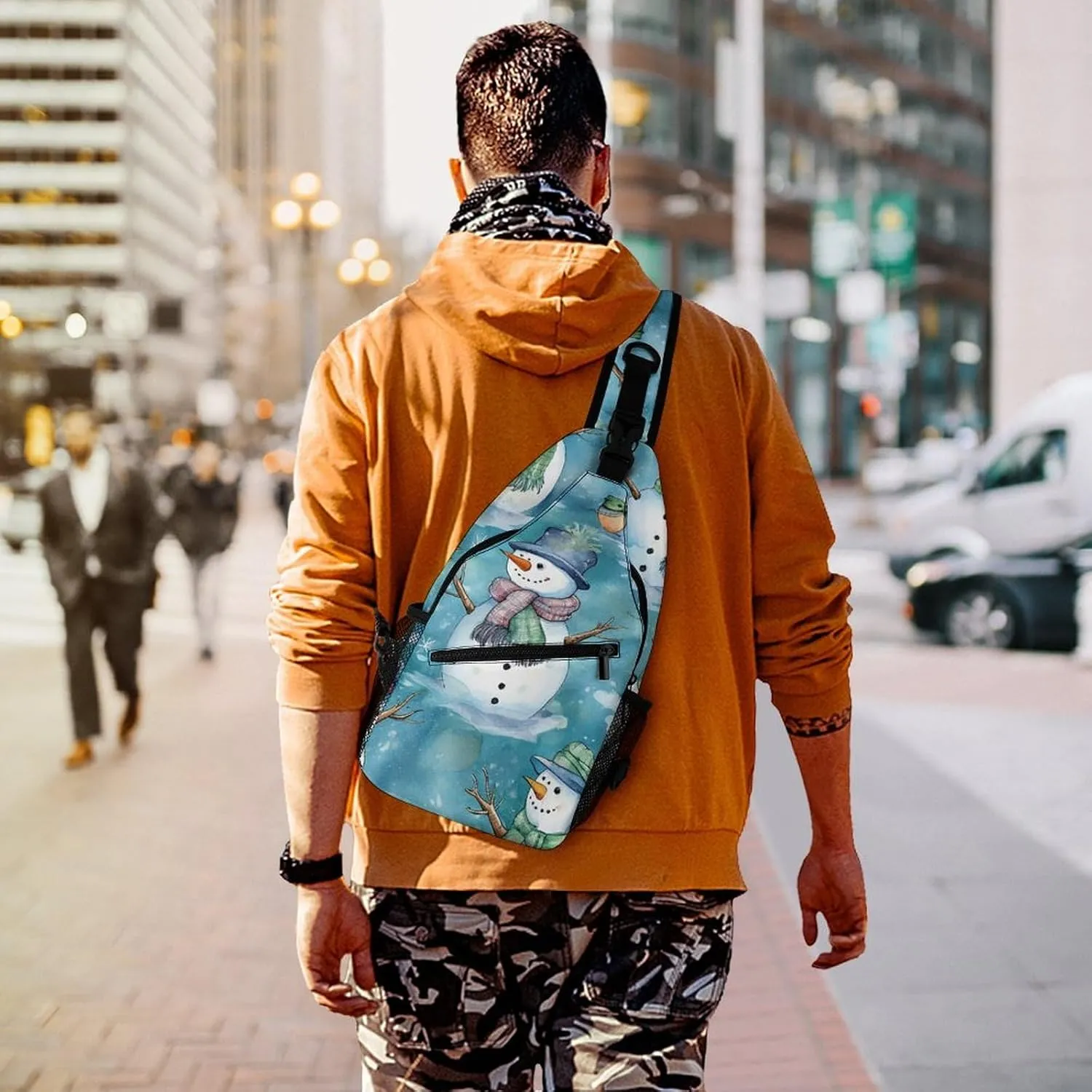 Sling Bag for Women Men Chest Bag Blue Cartoon Daypack Fanny Pack Cross Body Bag for Traveling