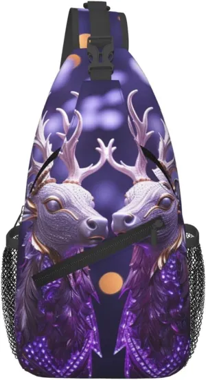 Sling Bag for Women Men Chest Bag Christmas Deer Purple Crossbody Bag Sling Backpack Fanny Packs Hiking Daypack for Travel
