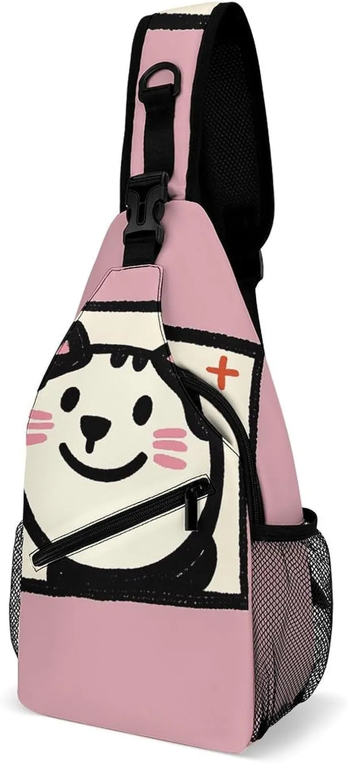 Sling Bag for Women Men Chest Bag Cute Cat Smile Crossbody Bag Small Sling Backpack Daypack Fanny Packs