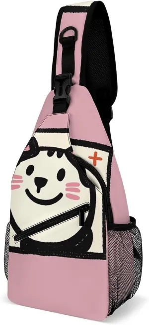 Sling Bag for Women Men Chest Bag Cute Cat Smile Crossbody Bag Small Sling Backpack Daypack Fanny Packs