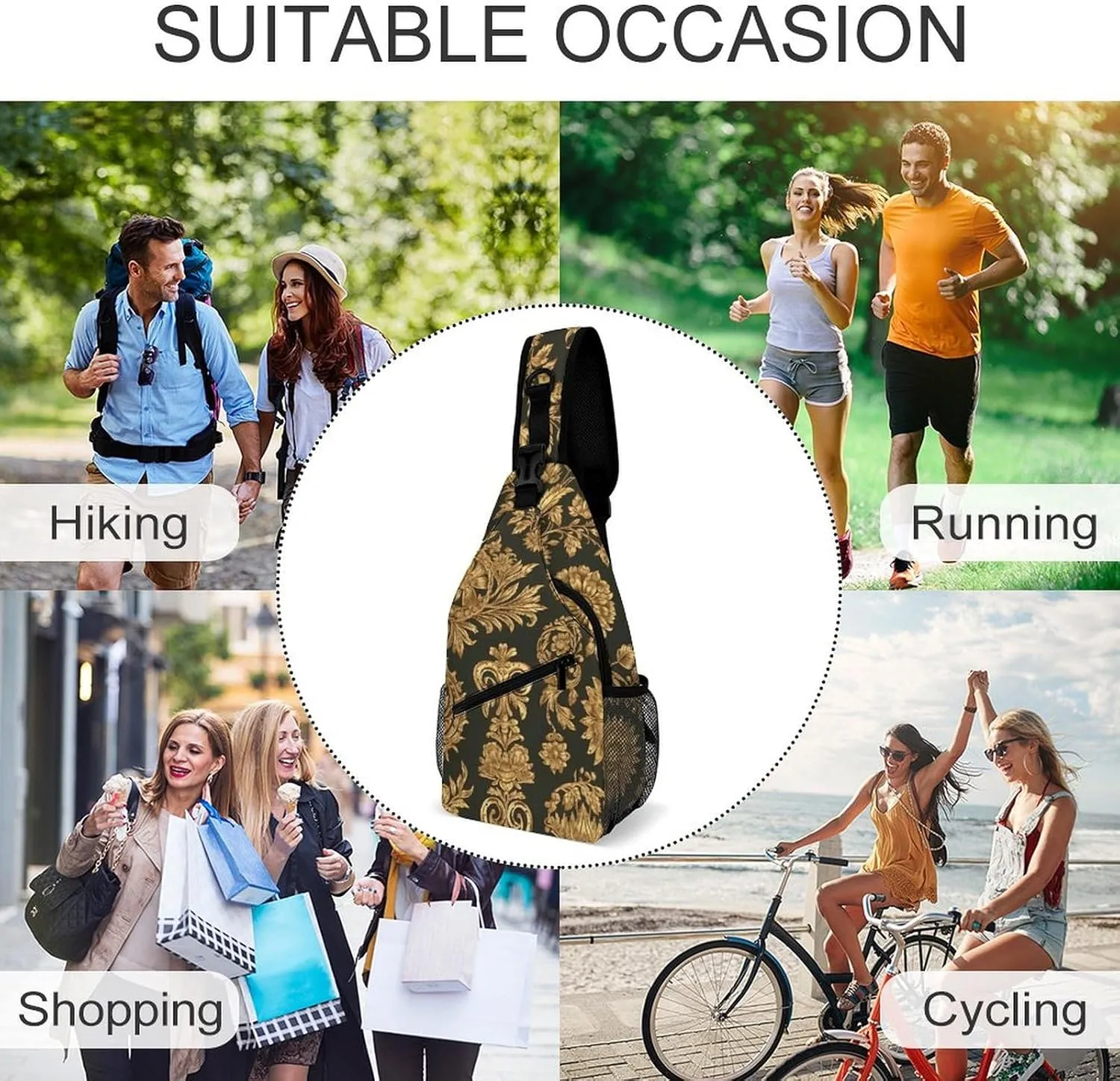 Sling Bag for Women Men Chest Bag Decorative Elements Daypack Fanny Pack Cross Body Bag for Traveling