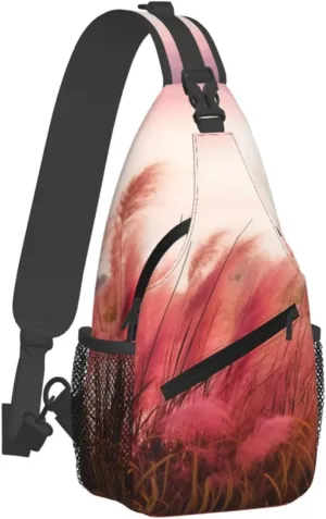 Sling Bag for Women Men Chest Bag Landscape reed Crossbody Bag Small Sling Backpack Fanny Packs Hiking Daypack