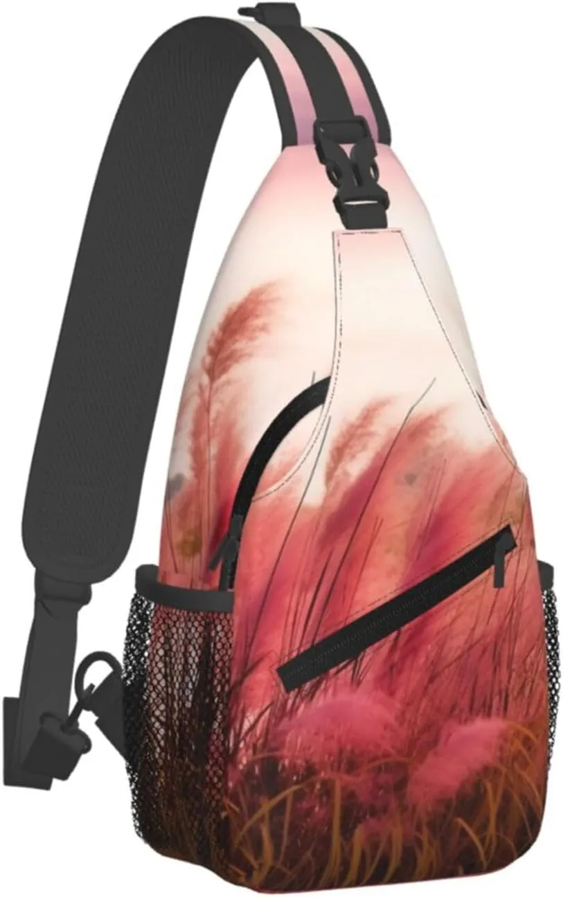 Sling Bag for Women Men Chest Bag Landscape reed Crossbody Bag Small Sling Backpack Fanny Packs Hiking Daypack