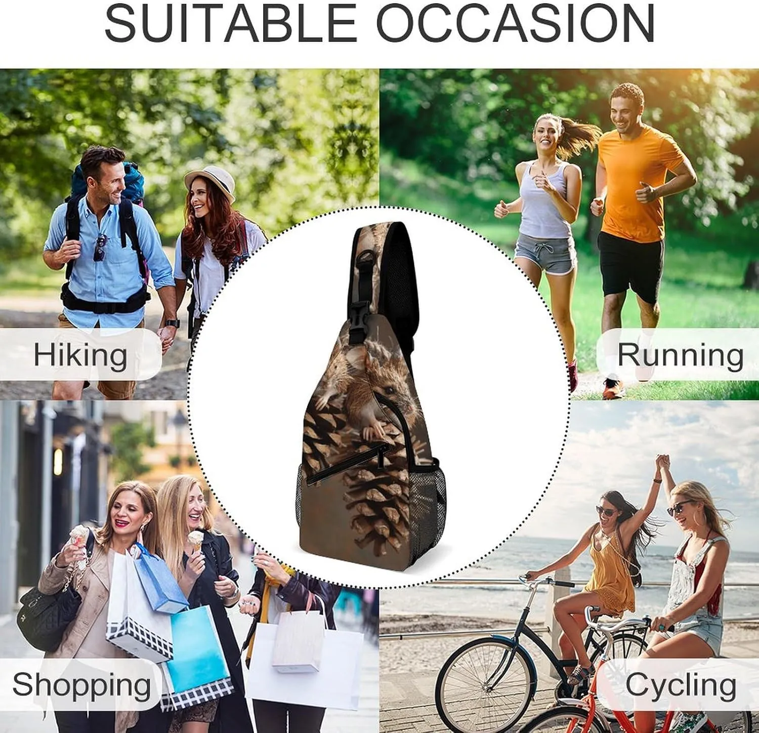 Sling Bag for Women Men Chest Bag Pinecone Daypack Fanny Pack Cross Body Bag for Traveling