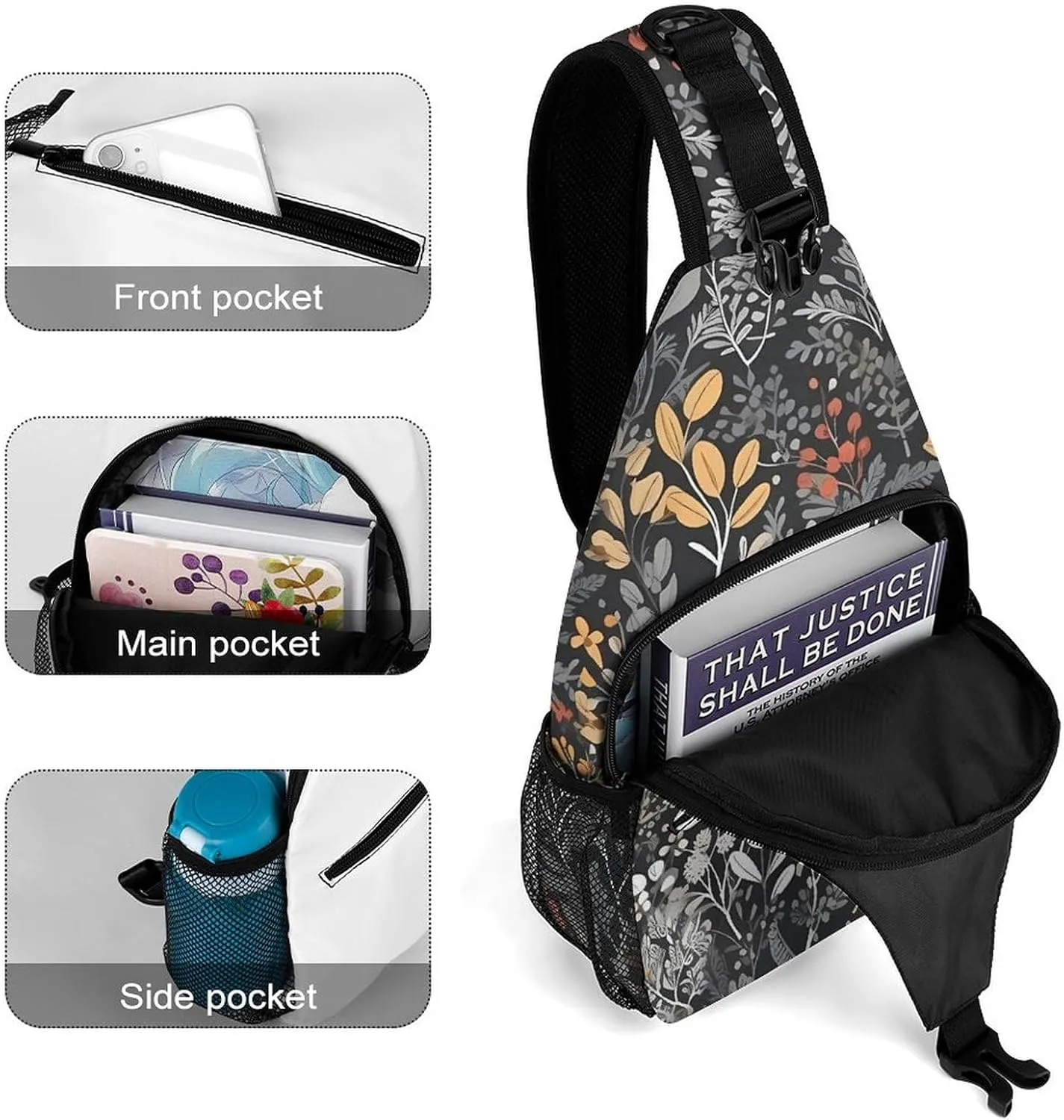 Sling Bag for Women Men Chest Bag Twigs And Leaves Daypack Fanny Pack Cross Body Bag for Traveling