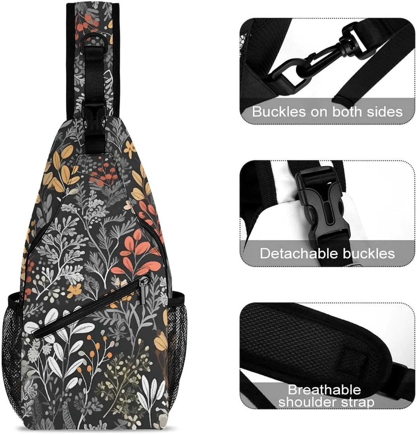 Sling Bag for Women Men Chest Bag Twigs And Leaves Daypack Fanny Pack Cross Body Bag for Traveling