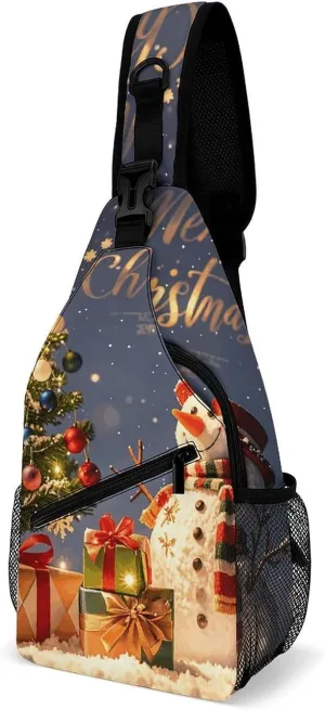 Sling Bag for Women Men Chest Bag Winter Snowman Crossbody Bag Small Sling Backpack Daypack Fanny Packs