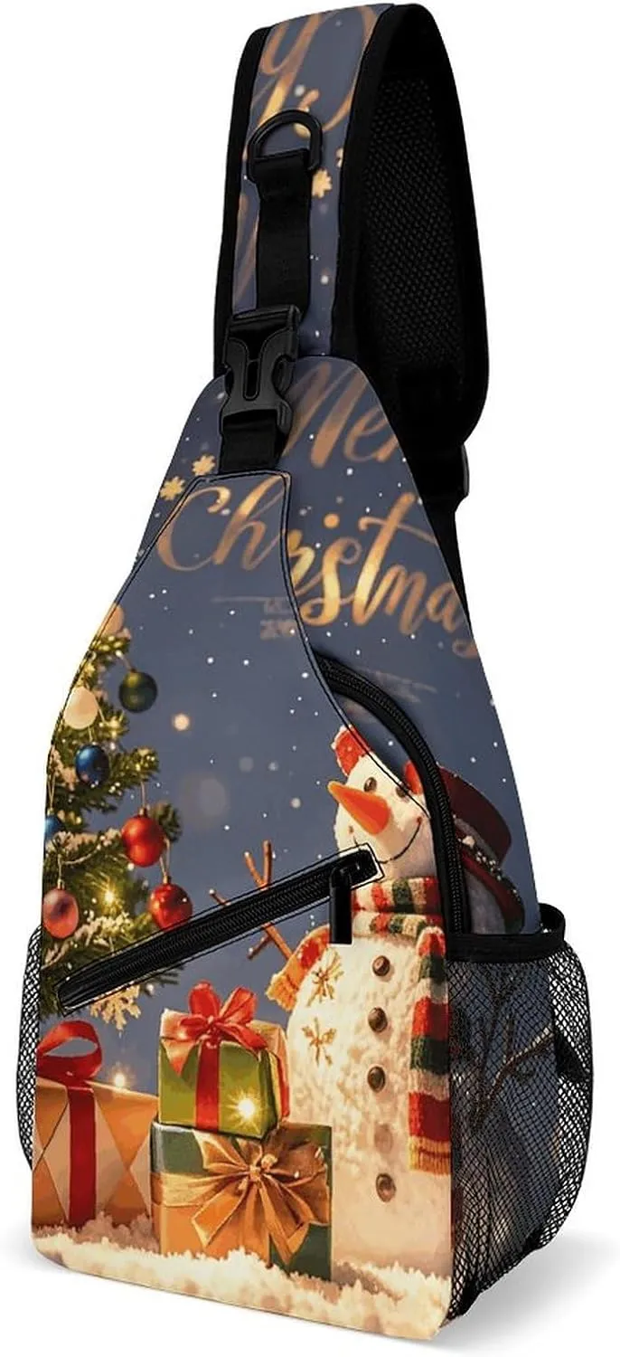 Sling Bag for Women Men Chest Bag Winter Snowman Crossbody Bag Small Sling Backpack Daypack Fanny Packs