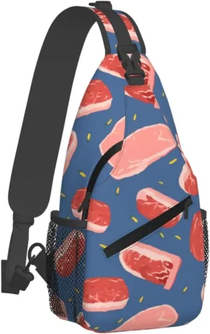 Sling Bag for Women Men Crossbody Shoulder Bag Meat slices pattern Chest Bag Small Sling Backpack Daypack Fanny Packs