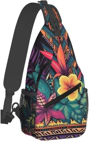Sling Bag for Women Men Crossbody Shoulder Bag Mysterious tropical pattern Chest Bag Small Sling Backpack Daypack Fanny Packs