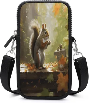 Small Crossbody Bags for Women,Squirrel Eats Nuts Print Mobile Phone Bag,Trendy Cross Body Cell Phone Purse Shoulder Bag