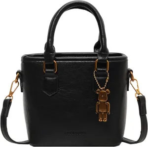 Small Crossbody Bucket Bags for Women Mini Pure Color Leather Shoulder Purses for Women with Top Handle