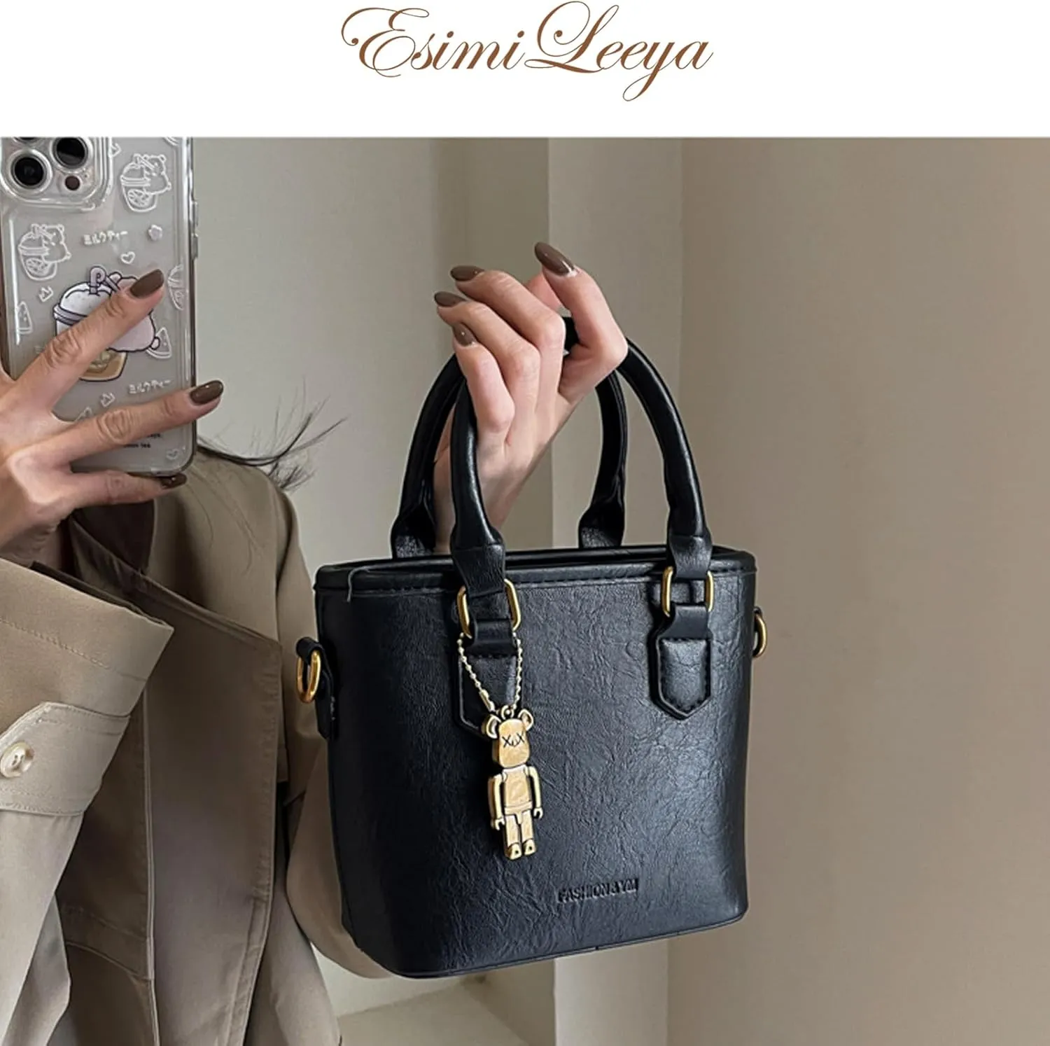 Small Crossbody Bucket Bags for Women Mini Pure Color Leather Shoulder Purses for Women with Top Handle