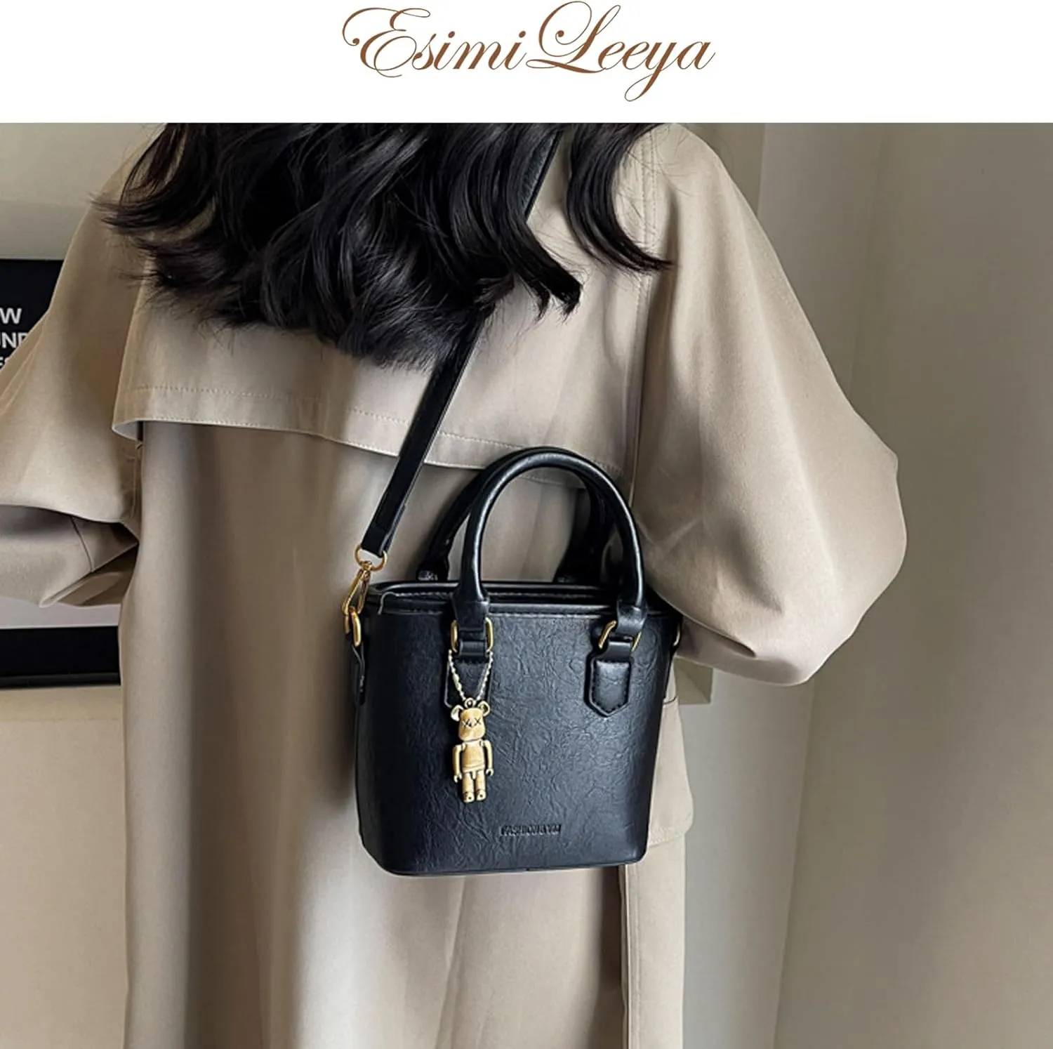 Small Crossbody Bucket Bags for Women Mini Pure Color Leather Shoulder Purses for Women with Top Handle