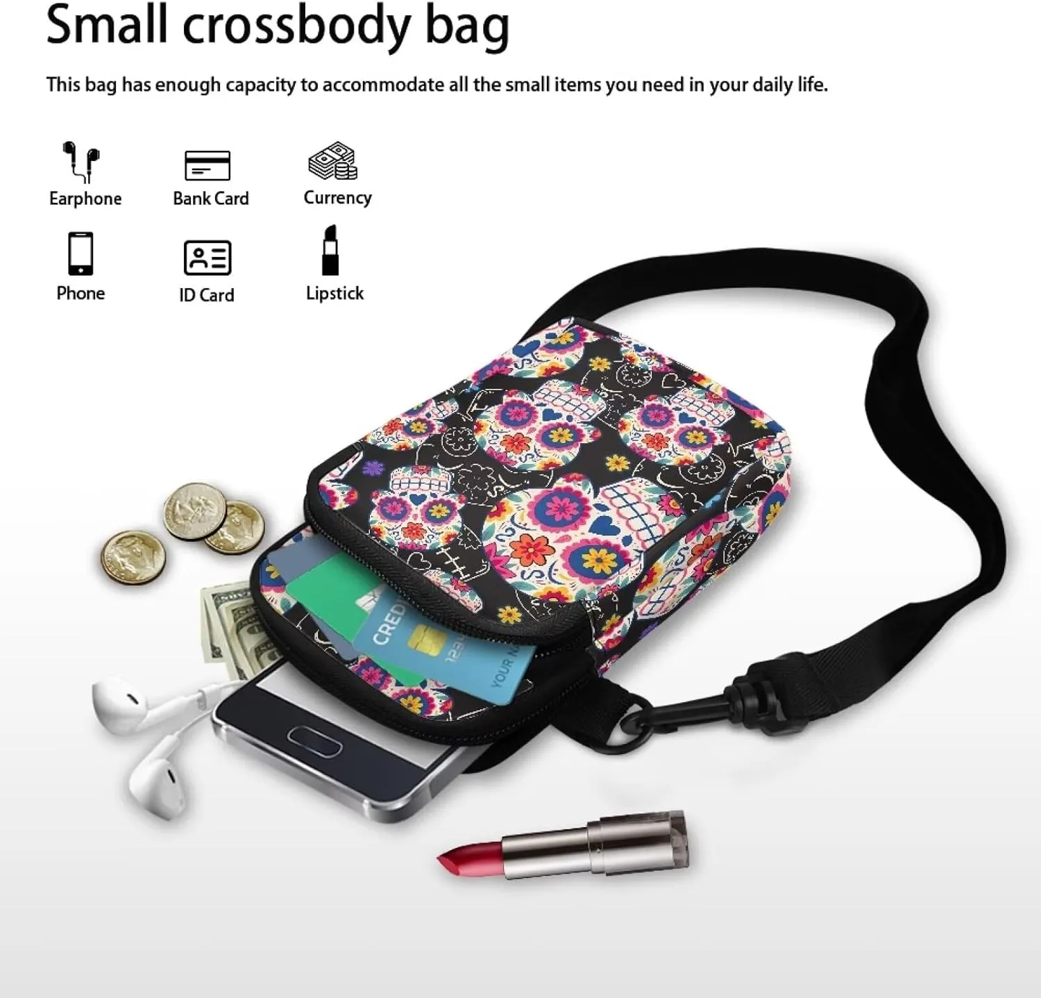 Small Crossbody Purse Butterfly Zipper Cell Phone Bag, Puppy Dog Print Mini Shoulder Purse Bags with Shoulder Strap