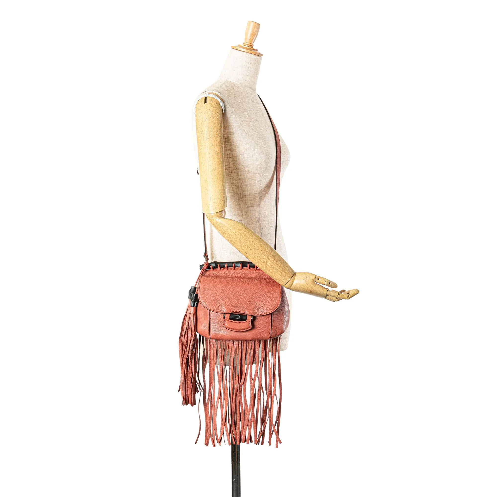 Small Leather Bamboo Nouveau Fringe Crossbody