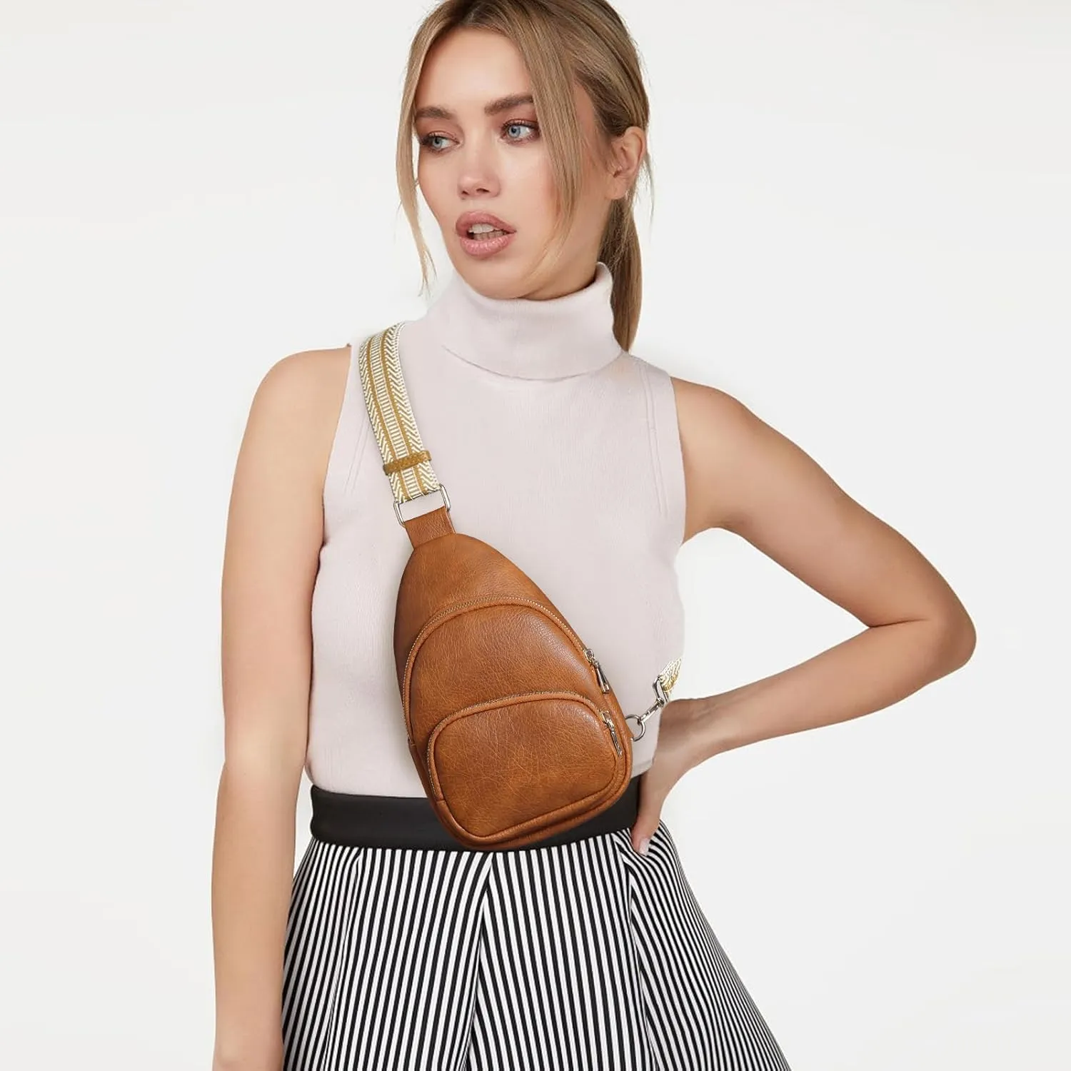 Small Sling Bag for Women, Vegan Leather Crossbody Fanny Packs Chest Bag With Guitar Strap