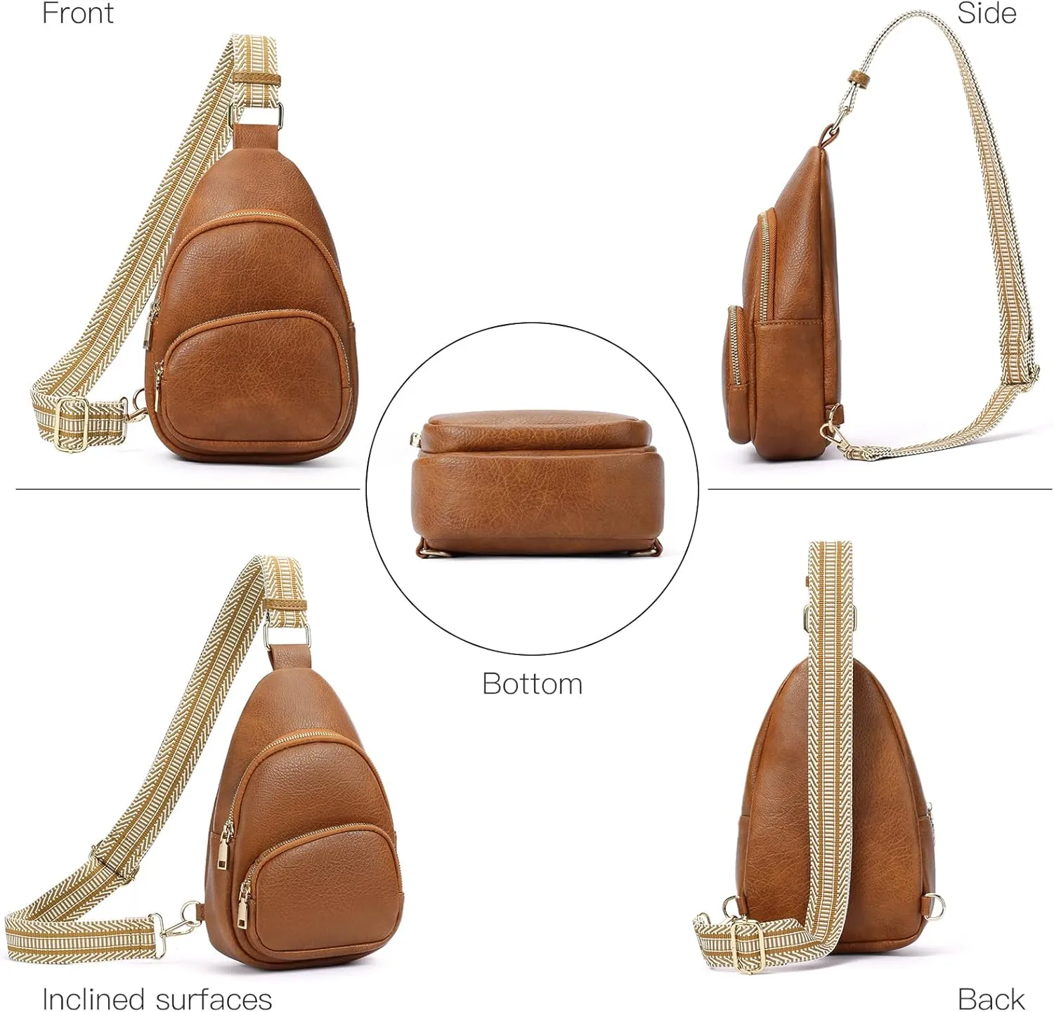 Small Sling Bag for Women, Vegan Leather Crossbody Fanny Packs Chest Bag With Guitar Strap