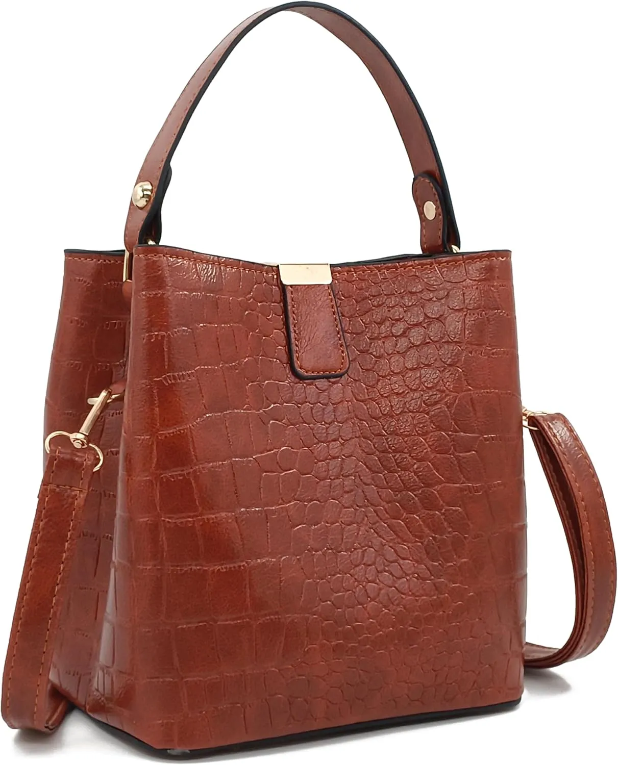 Small Square Crocodile Pattern Purses with Crossbody Strap Bucket Bags for Women with Top Handle