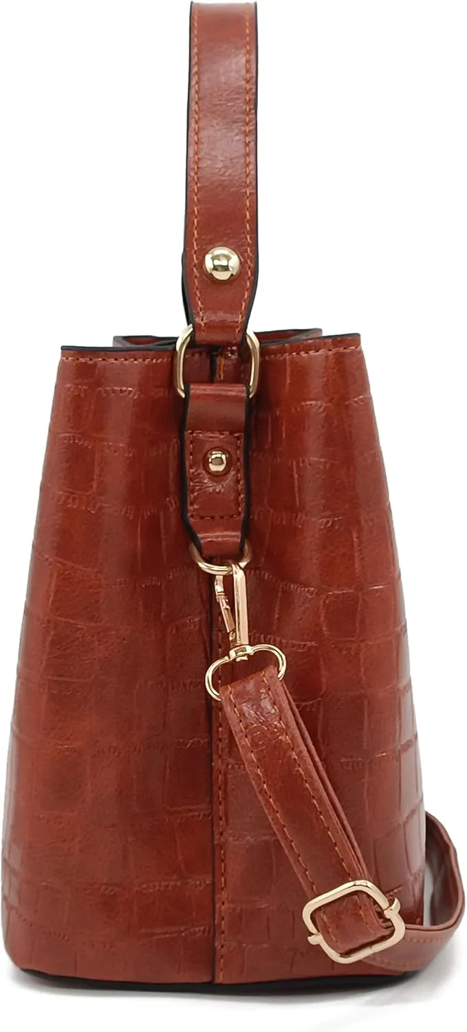 Small Square Crocodile Pattern Purses with Crossbody Strap Bucket Bags for Women with Top Handle
