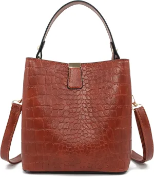 Small Square Crocodile Pattern Purses with Crossbody Strap Bucket Bags for Women with Top Handle