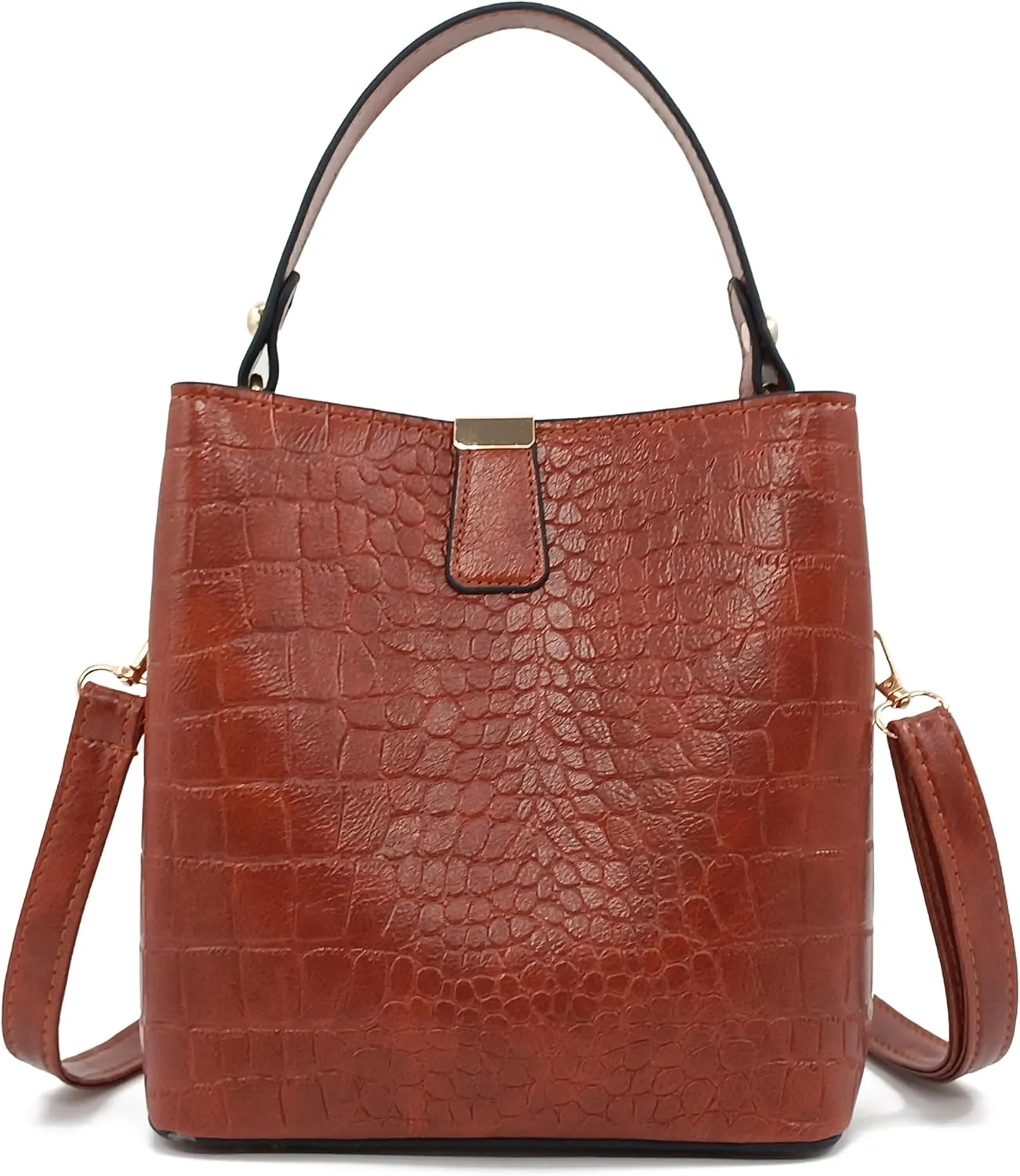Small Square Crocodile Pattern Purses with Crossbody Strap Bucket Bags for Women with Top Handle