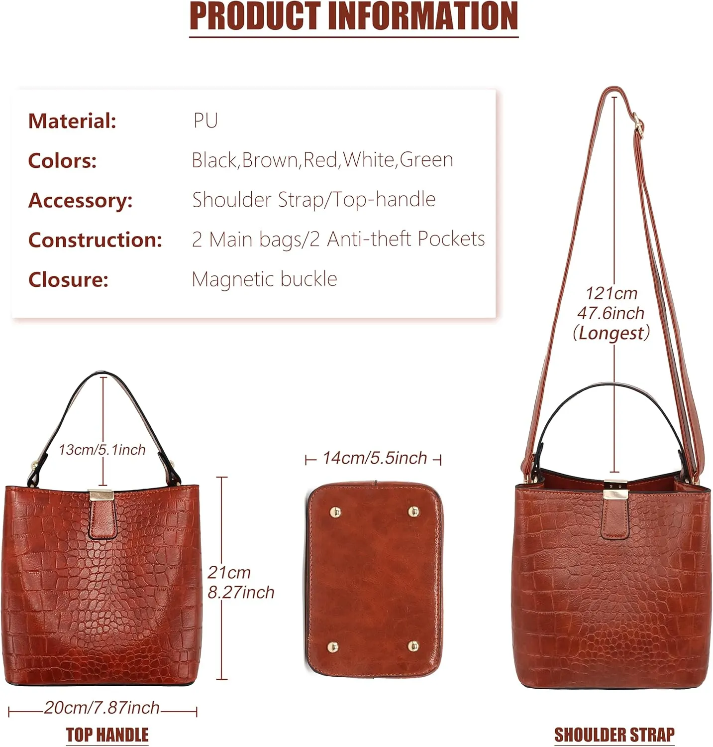 Small Square Crocodile Pattern Purses with Crossbody Strap Bucket Bags for Women with Top Handle