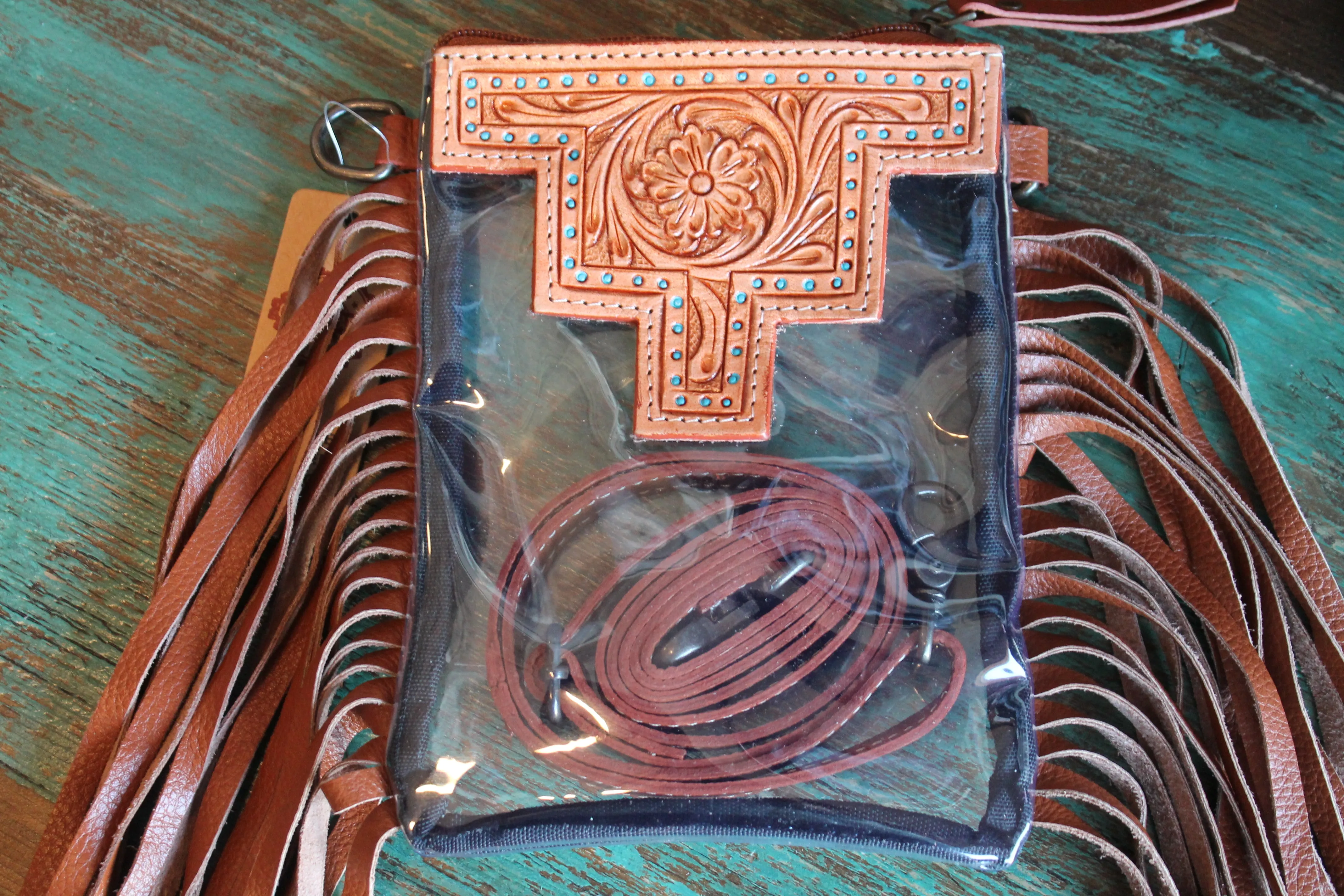 Small Tooled Leather Clear Crossbody’s
