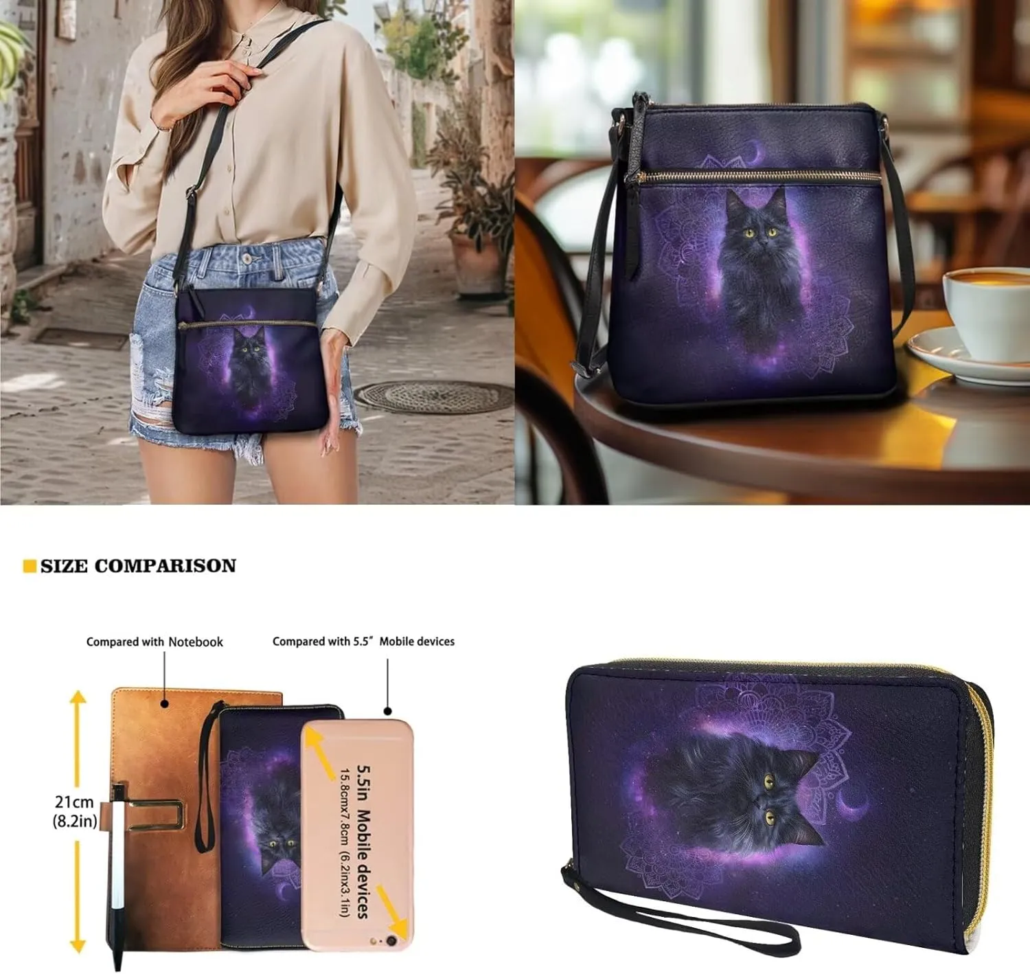 Small Wallet 2Pcs, Leather Shoulder Bags & Wallet with Hand Strap Set of 2 Lightweight for Travel & Shopping
