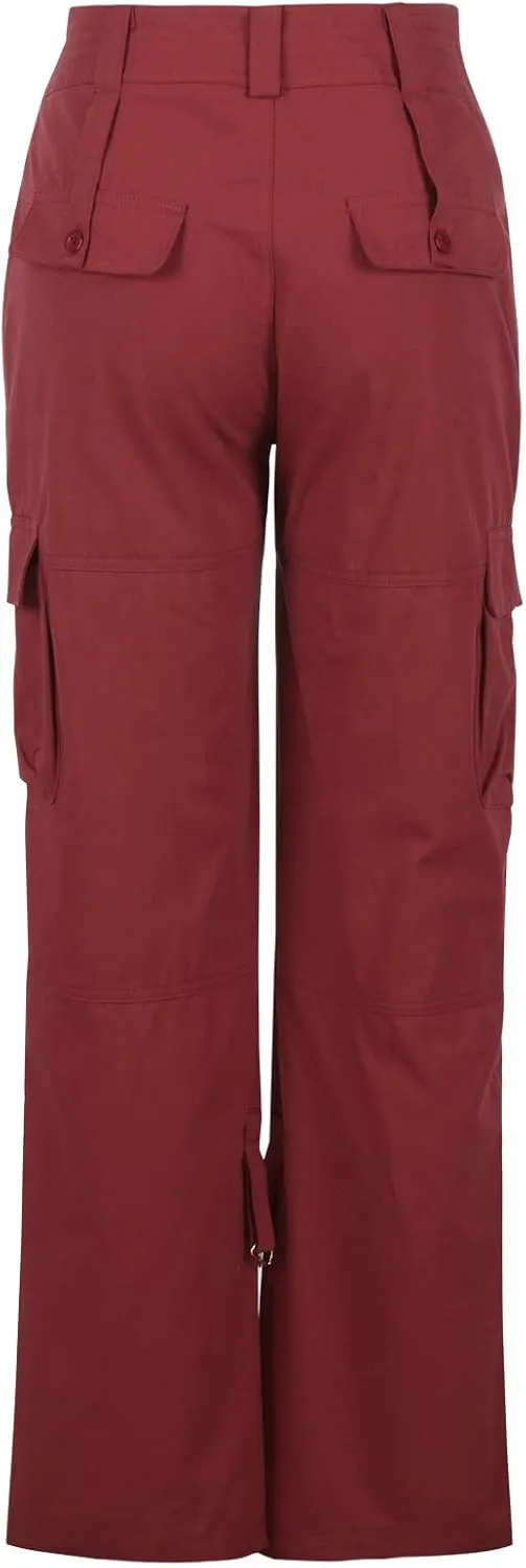 SMIDOW Baggy Parachute Pants for Women Low Rise Wide Leg Cargo Pant Military Army Combat Work Trousers with Pockets