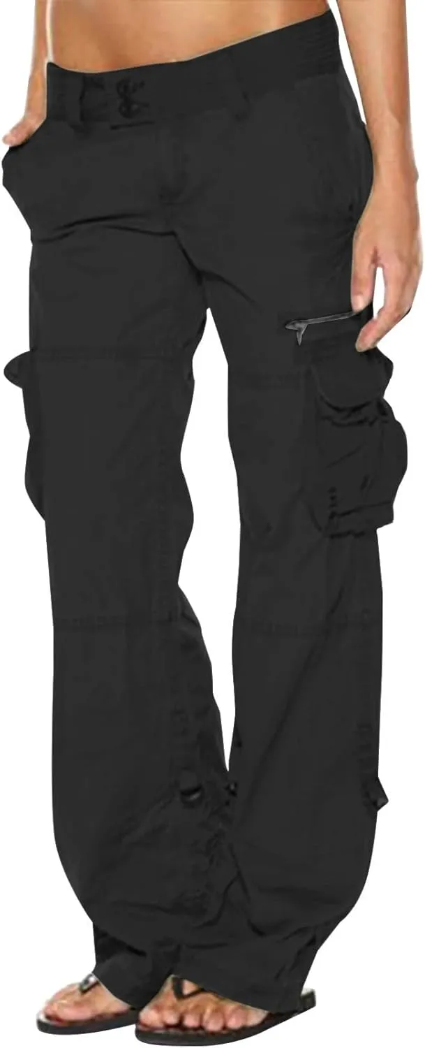 SMIDOW Baggy Parachute Pants for Women Low Rise Wide Leg Cargo Pant Military Army Combat Work Trousers with Pockets