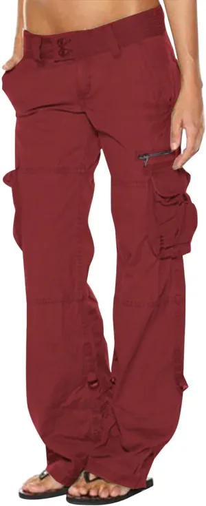 SMIDOW Baggy Parachute Pants for Women Low Rise Wide Leg Cargo Pant Military Army Combat Work Trousers with Pockets