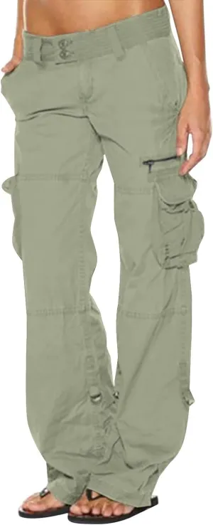 SMIDOW Baggy Parachute Pants for Women Low Rise Wide Leg Cargo Pant Military Army Combat Work Trousers with Pockets