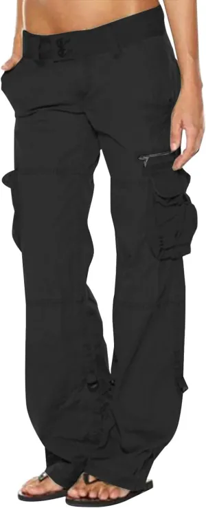 SMIDOW Baggy Parachute Pants for Women Low Rise Wide Leg Cargo Pant Military Army Combat Work Trousers with Pockets