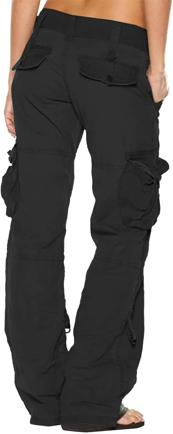 SMIDOW Baggy Parachute Pants for Women Low Rise Wide Leg Cargo Pant Military Army Combat Work Trousers with Pockets