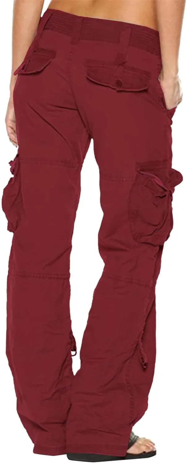 SMIDOW Baggy Parachute Pants for Women Low Rise Wide Leg Cargo Pant Military Army Combat Work Trousers with Pockets