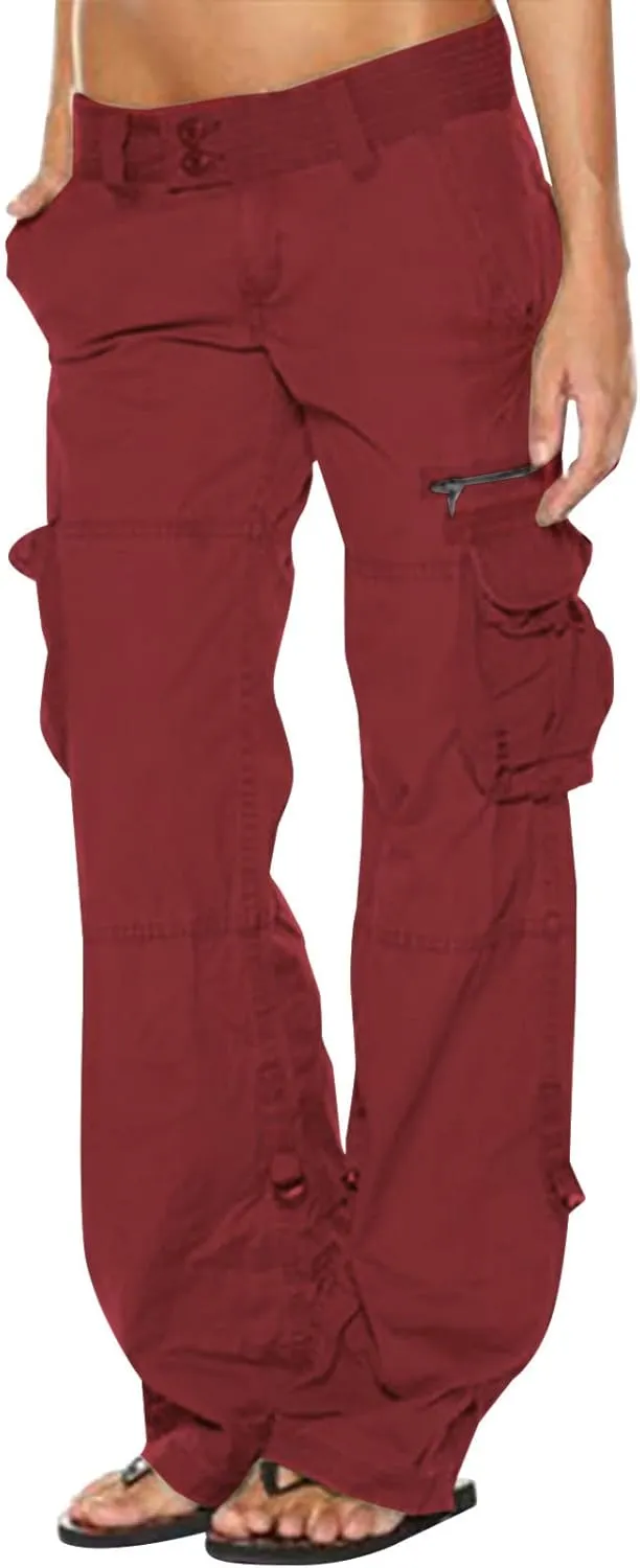 SMIDOW Baggy Parachute Pants for Women Low Rise Wide Leg Cargo Pant Military Army Combat Work Trousers with Pockets